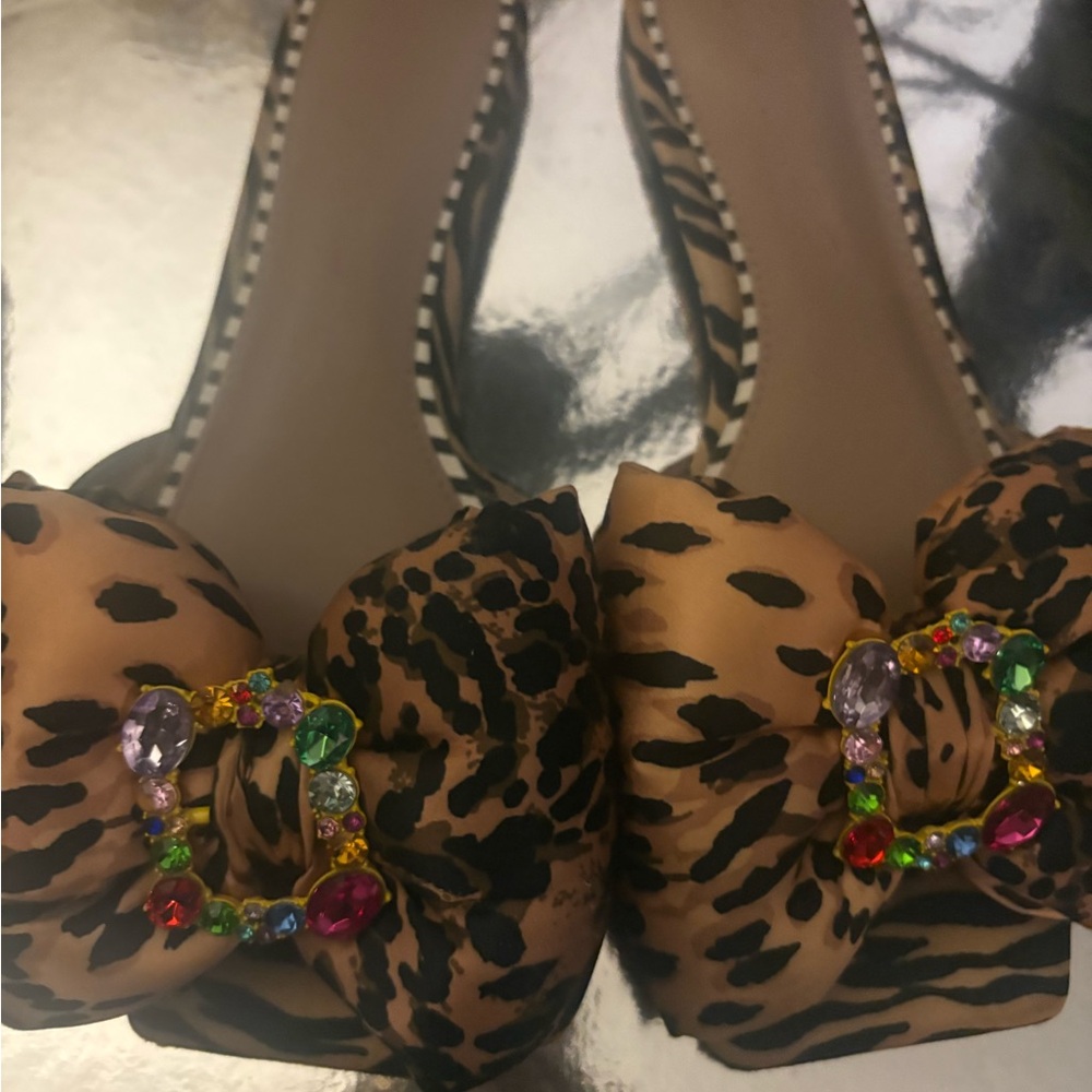 Betsey Johnson Brown Flats with Leopard Print